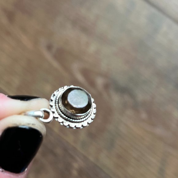 Dainty *Smoky Quartz* Pendant | Silver Necklace | Detail Engraved Border | EUC - Picture 8 of 8